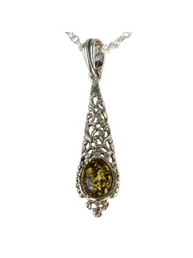 HolidayGiftShops Sterling Silver and Baltic Green Amber Pendant Freya HolidayGiftShops Sterling Silver and Baltic Green Amber Pendant Freya